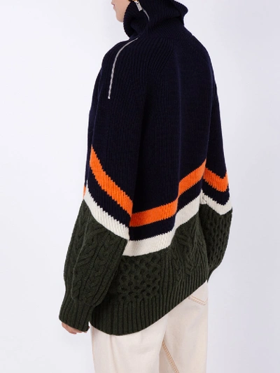 Shop Sacai Wool Stripe Panel Asymmetric Sweater In Multicolor