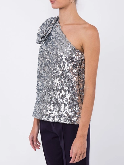 Shop Halpern One-shoulder Sequin Top In Silver