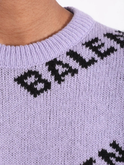 Shop Balenciaga Over-sized Logo Print Sweater Purple