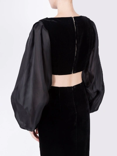 Shop Rasario Puff Sleeve Velvet Cropped Top