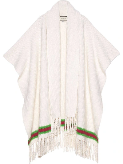 Shop Gucci Cape With Oversize Wool Scarf In White