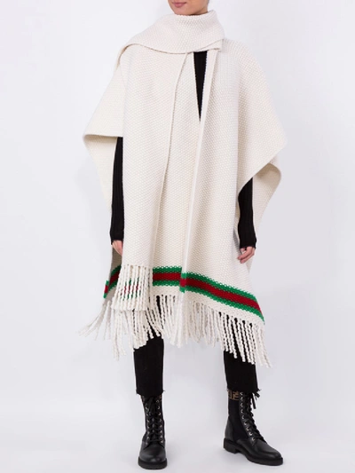 Shop Gucci Cape With Oversize Wool Scarf In White