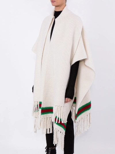 Shop Gucci Cape With Oversize Wool Scarf In White
