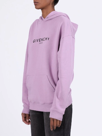 Shop Givenchy Distressed Logo Print Hoodie Pink