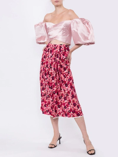 Shop Marni Pixel Print Pleated Skirt In Pink