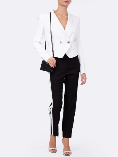 Shop Balmain Cropped Double-breasted Blazer White