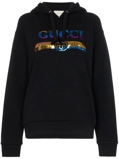 Shop Gucci Sweatshirt With Sequin Logo In Black