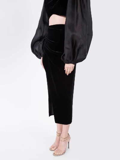 Shop Rasario Draped Velvet Skirt Black