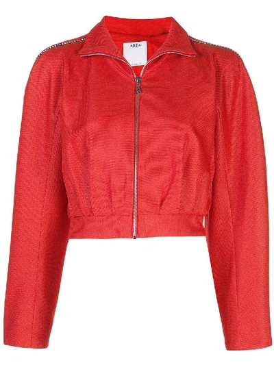 Shop Area Embellished Cropped Bomber Jacket In Red