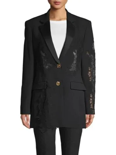 Shop Versace Lace Button-front Blazer In Black