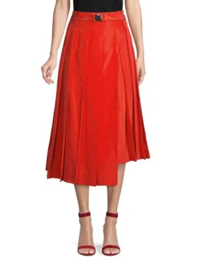 Shop Fendi Pleated Asymmetrical A-line Skirt In Red