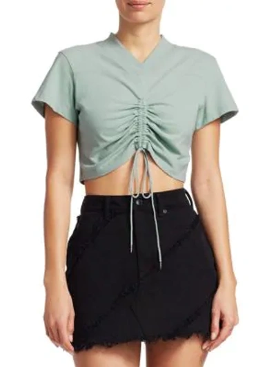 Shop Alexander Wang Front Tie Cropped Tee In Sea Blue