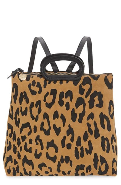 Clare V Marcelle Animal Print Suede Backpack In Tan Pablo Cat Suede