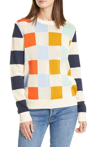 Shop Tory Sport Openwork & Solid Check Sweater In Porcelain Patchwork Check