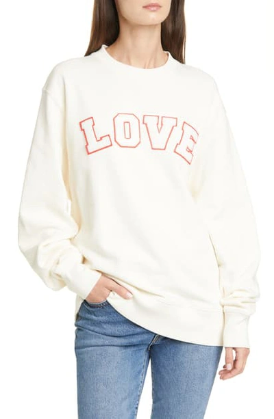 Shop Tory Sport Love Oversize Cotton Sweatshirt In Ivory Pearl