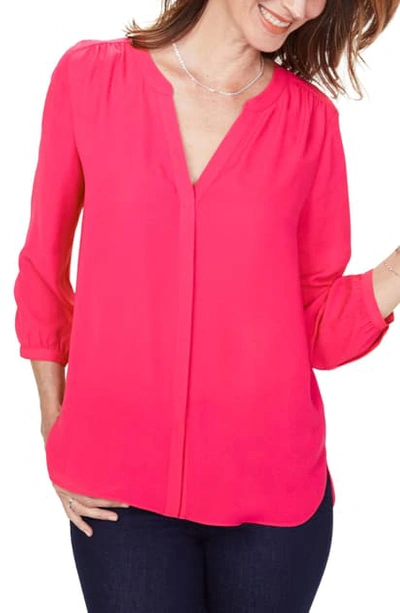 Shop Nydj Pleat Back Blouse In Big Pink