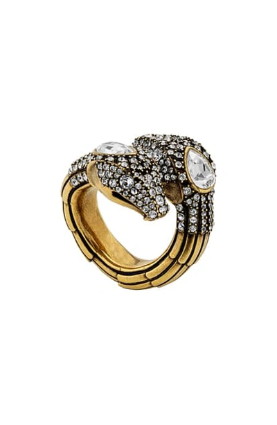 Shop Gucci Crystal & Cubic Zirconia Snake Ring In Gold