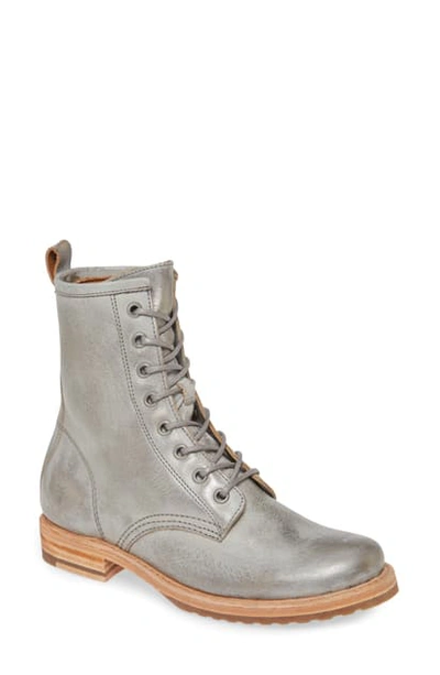 Shop Frye Veronica Combat Boot In Silver Sky Leather