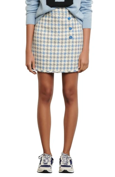 Shop Sandro Houndstooth Tweed Skirt In Sky Blue