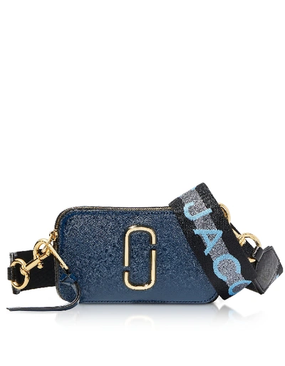 Shop Marc Jacobs The Logo Strap Snapshot Small Saffiano Leather Camera Bag In Sea Blue