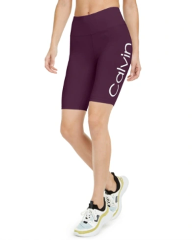 Shop Calvin Klein Performance Logo High-waist Bike Shorts In Burgundy