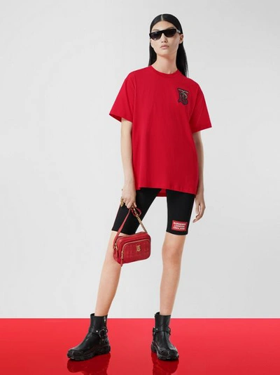 Shop Burberry Monogram Motif Cotton Oversized T-shirt In Bright Red