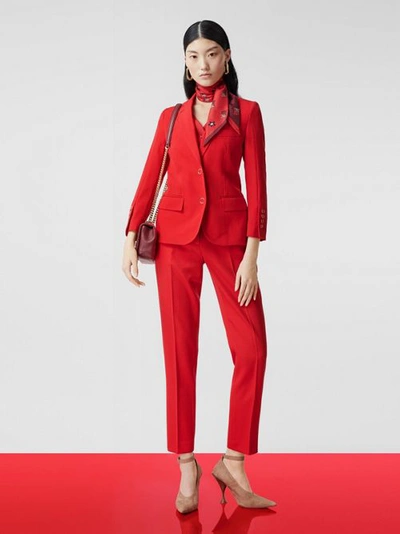 Shop Burberry Waistcoat Panel Wool Tailored Jacket In Bright Red