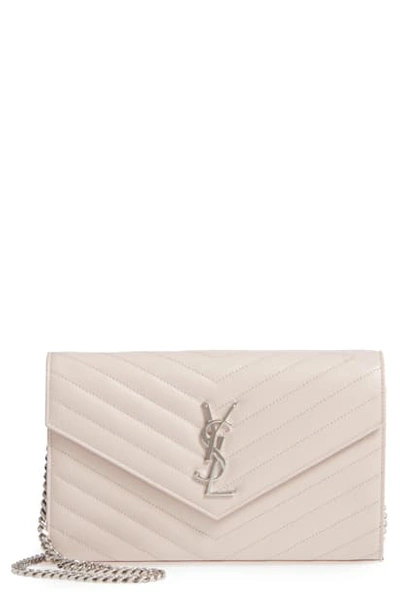 Shop Saint Laurent 'monogram' Wallet On A Chain In Washed Light Pink