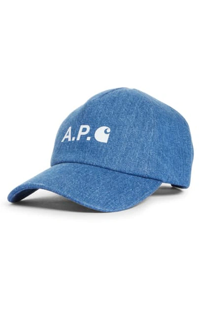 Shop Apc X Carhartt Work In Progress Denim Baseball Cap In Blue