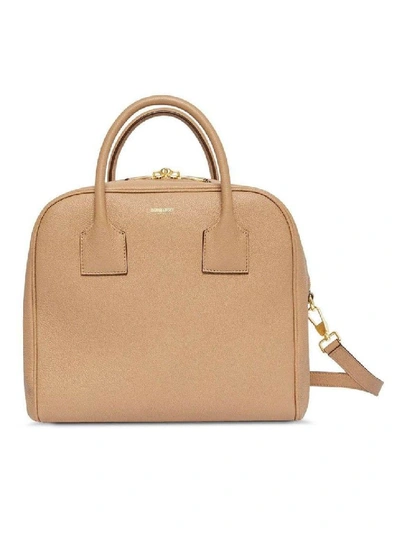Shop Burberry Beige Leather Cube Bag In Brown