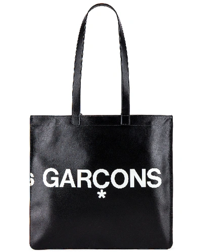 Comme Des Garçons Logo Leather Tote Bag In Black