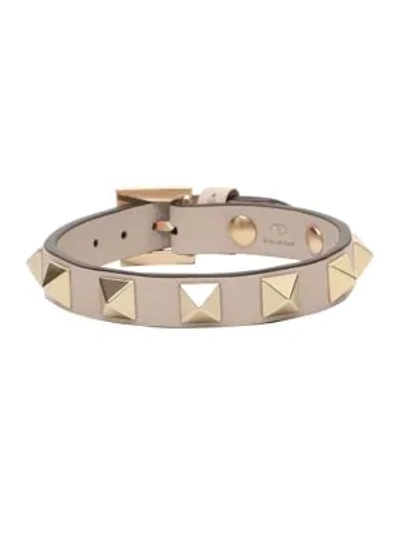 Shop Valentino Women's Rockstud Leather Bracelet In Poudre