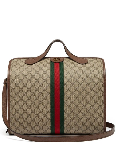 Shop Gucci Ophidia Gg Supreme Holdall In Brown