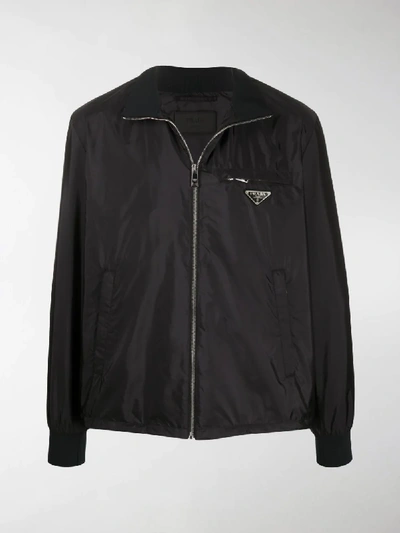 Shop Prada Logo Plaque Zipped Jacket In Black