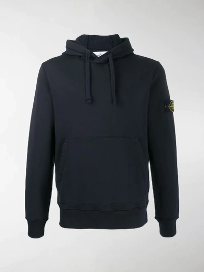 Shop Stone Island Brand Patch Hoodie In Blue