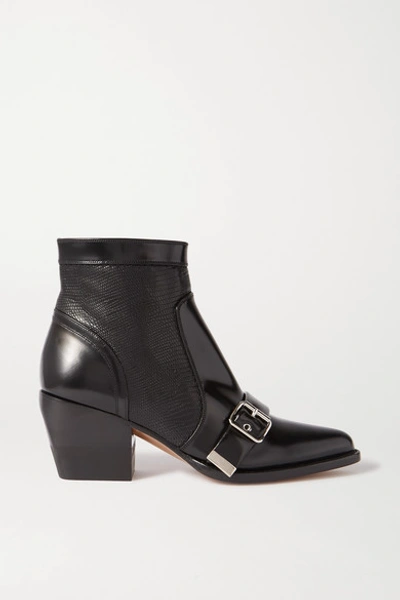 Shop Chloé Rylee Glossed And Lizard-effect Leather Ankle Boots In Black