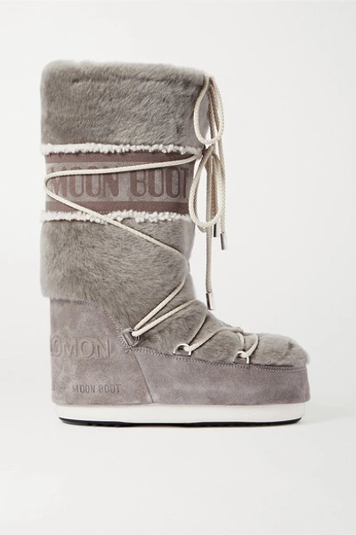 Yves Salomon + Moon Boot Shearling And Suede Snow Boots In Grey | ModeSens