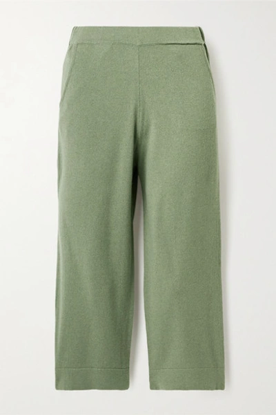 Shop Allude Cropped Cashmere Track Pants In Green