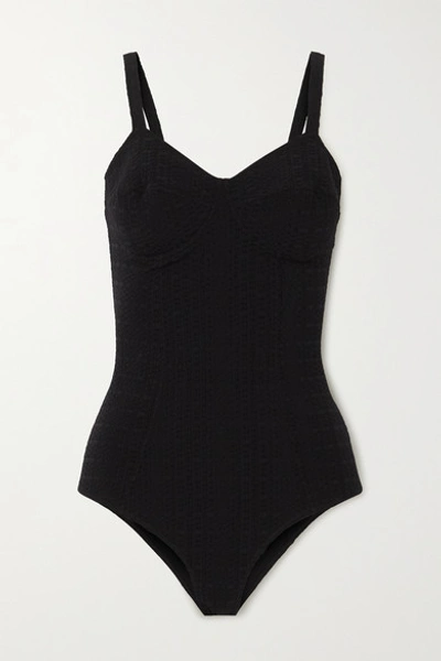Shop Lisa Marie Fernandez + Net Sustain Goldwyn Seersucker Swimsuit In Black