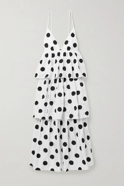 Shop Mara Hoffman Net Sustain Bari Tiered Polka-dot Organic Cotton-voile Maxi Dress In White