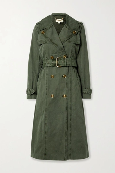 Shop Michael Michael Kors Madi Cotton-gabardine Trench Coat In Army Green