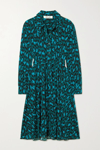 Shop Diane Von Furstenberg Dory Belted Leopard-print Stretch-jersey Dress In Turquoise