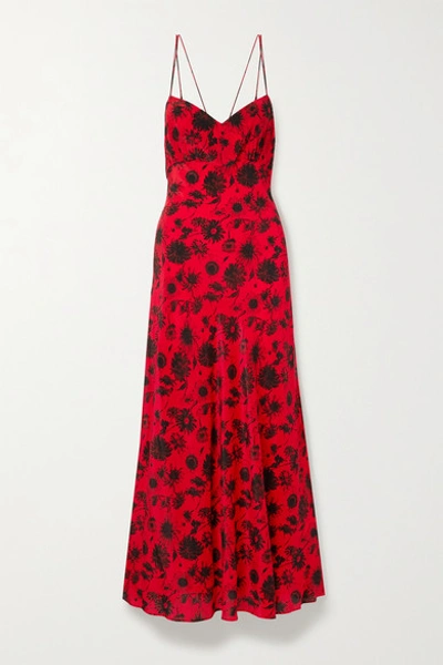 Shop Les Rêveries Floral-print Silk Crepe De Chine Maxi Dress In Red
