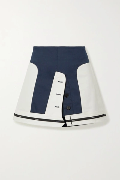 Shop Monse Layered Paneled Cotton-blend Mini Skirt In Midnight Blue