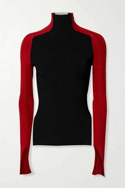 Shop Peter Do Color-block Ribbed-knit Turtleneck Top In Black