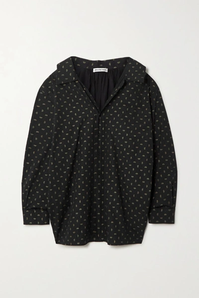 Shop Balenciaga Oversized Printed Cotton-poplin Shirt In Black