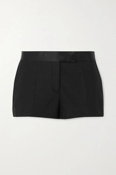 Shop Tom Ford Silk Satin-trimmed Wool-blend Shorts In Black