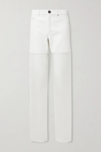 Shop Peter Do Paneled Faux Leather And Organza Straight-leg Pants In White