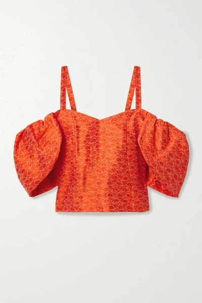 Shop Rosie Assoulin Ra Ra Cold-shoulder Jacquard Top In Bright Orange