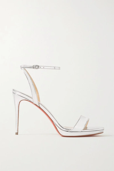 Shop Christian Louboutin Loubi Queen 100 Metallic Patent-leather Sandals In Silver
